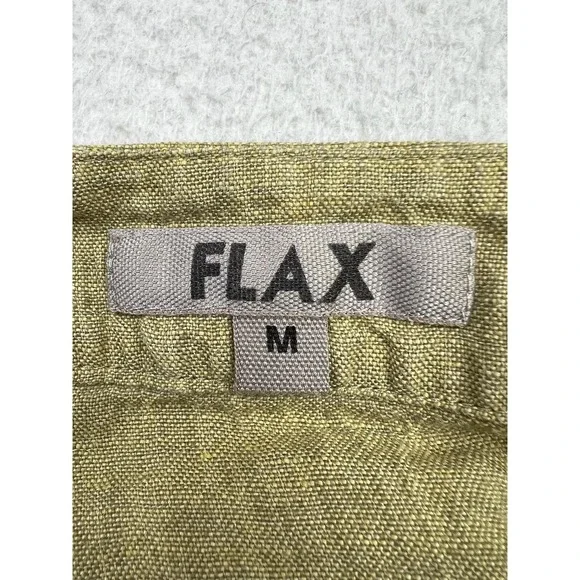FLAX Blouse Womens Medium Green Linen Cropped Button Front Long Sleeve Top - Picture 4 of 8